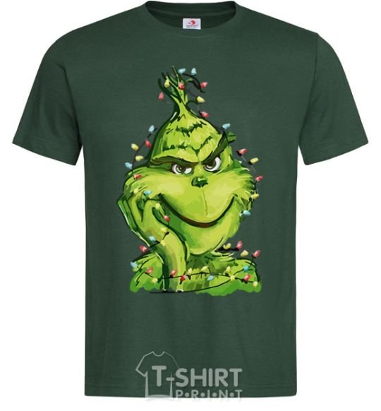 Men's T-Shirt The Grinch in the garland bottle-green фото