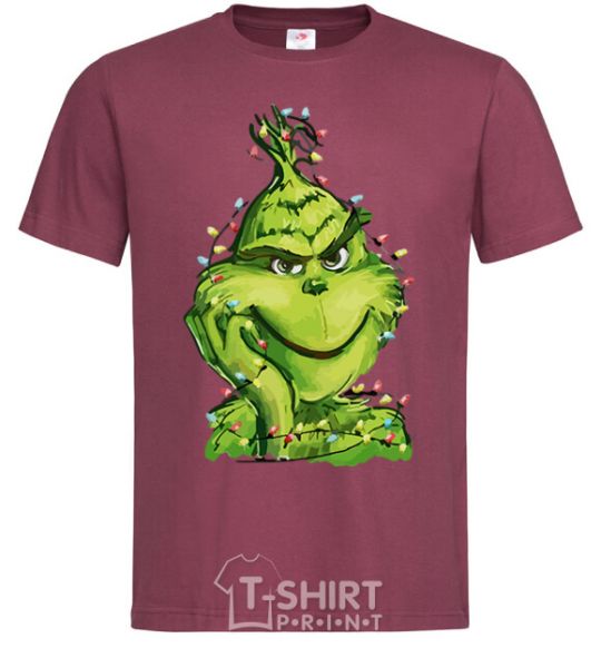 Men's T-Shirt The Grinch in the garland burgundy фото