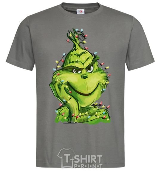 Men's T-Shirt The Grinch in the garland dark-grey фото