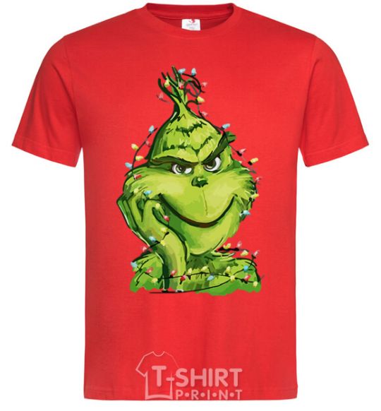 Men's T-Shirt The Grinch in the garland red фото