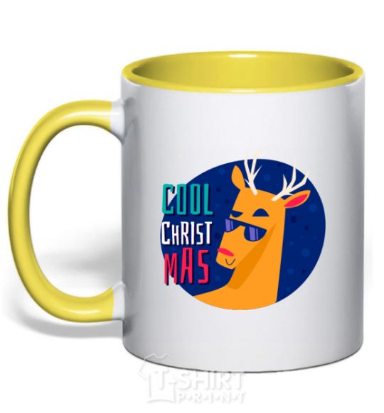 Mug with a colored handle Cool Christmas yellow фото
