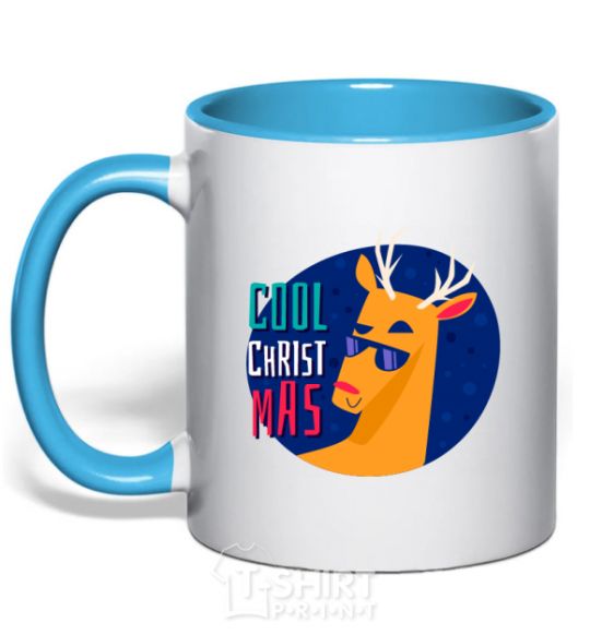 Mug with a colored handle Cool Christmas sky-blue фото
