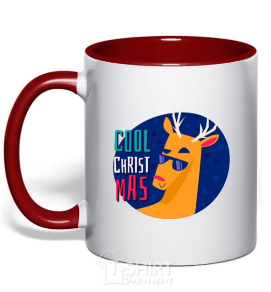 Mug with a colored handle Cool Christmas red фото