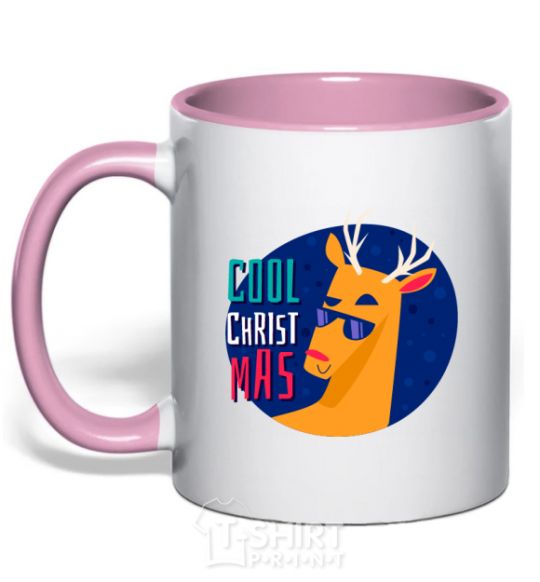Mug with a colored handle Cool Christmas light-pink фото