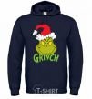 Men`s hoodie A Grinch in a Santa Claus hat navy-blue фото