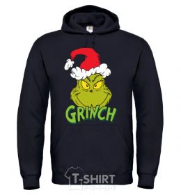 Men`s hoodie A Grinch in a Santa Claus hat black фото