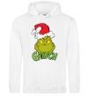 Men`s hoodie A Grinch in a Santa Claus hat White фото
