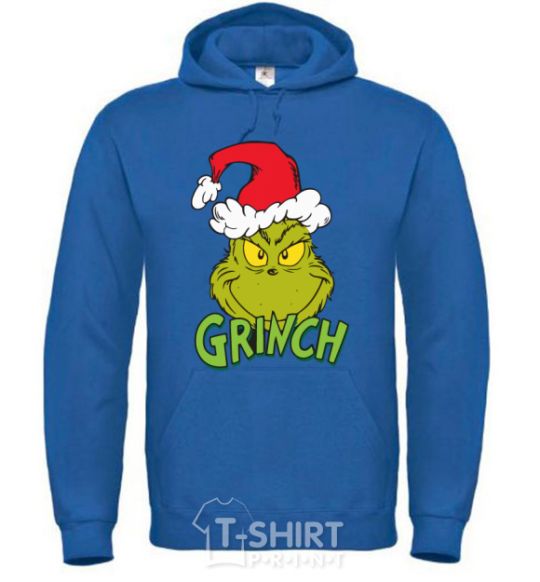 Men`s hoodie A Grinch in a Santa Claus hat royal фото