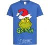 Kids T-shirt A Grinch in a Santa Claus hat royal-blue фото