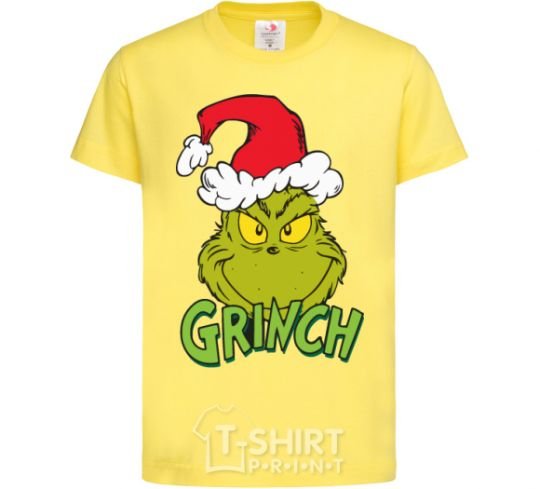 Kids T-shirt A Grinch in a Santa Claus hat cornsilk фото