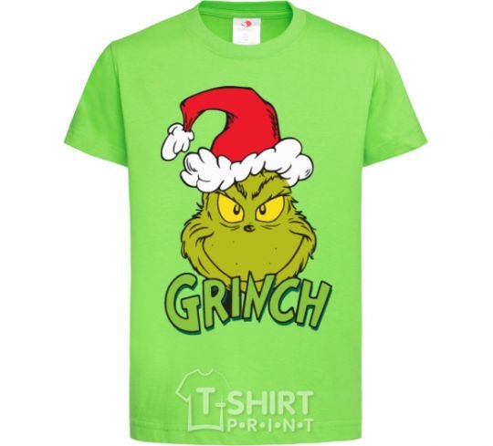 Kids T-shirt A Grinch in a Santa Claus hat orchid-green фото