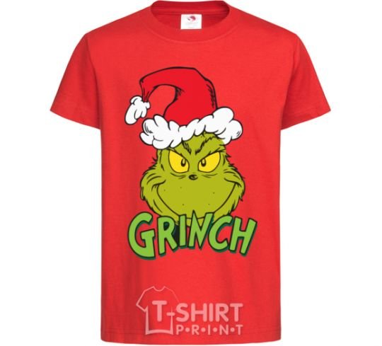 Kids T-shirt A Grinch in a Santa Claus hat red фото