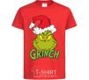 Kids T-shirt A Grinch in a Santa Claus hat red фото