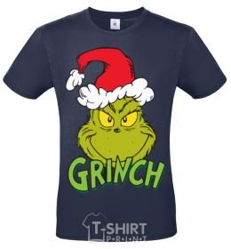 Men's T-Shirt A Grinch in a Santa Claus hat navy-blue фото