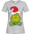 Women's T-shirt A Grinch in a Santa Claus hat grey фото