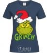 Women's T-shirt A Grinch in a Santa Claus hat navy-blue фото