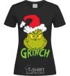 Women's T-shirt A Grinch in a Santa Claus hat black фото