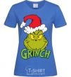 Women's T-shirt A Grinch in a Santa Claus hat royal-blue фото
