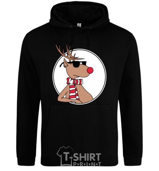 Men`s hoodie A deer with glasses in a circle black фото