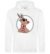 Men`s hoodie A deer with glasses in a circle White фото