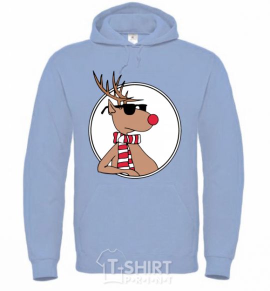 Men`s hoodie A deer with glasses in a circle sky-blue фото