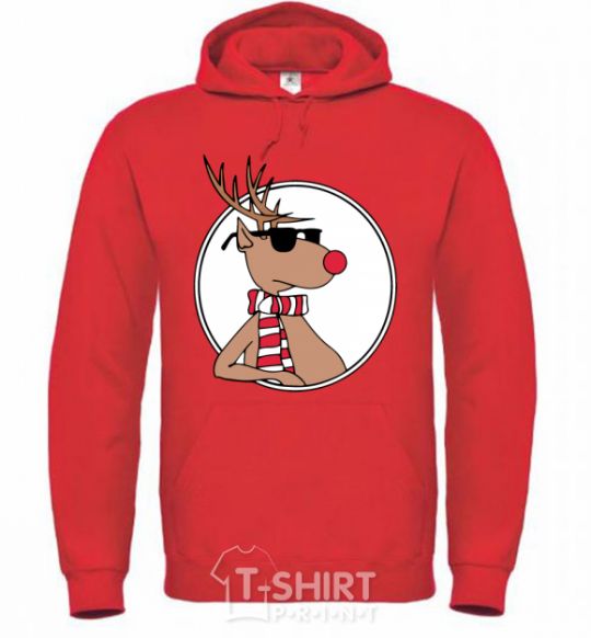 Men`s hoodie A deer with glasses in a circle bright-red фото