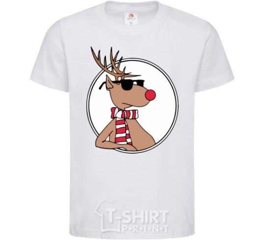 Kids T-shirt A deer with glasses in a circle White фото