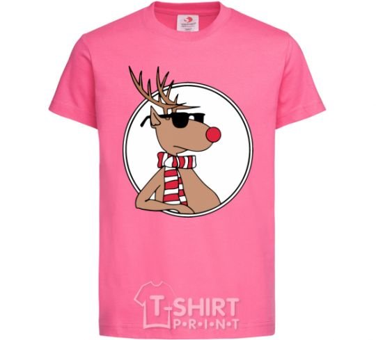 Детская футболка Олень в очках в круге Ярко-розовый фото