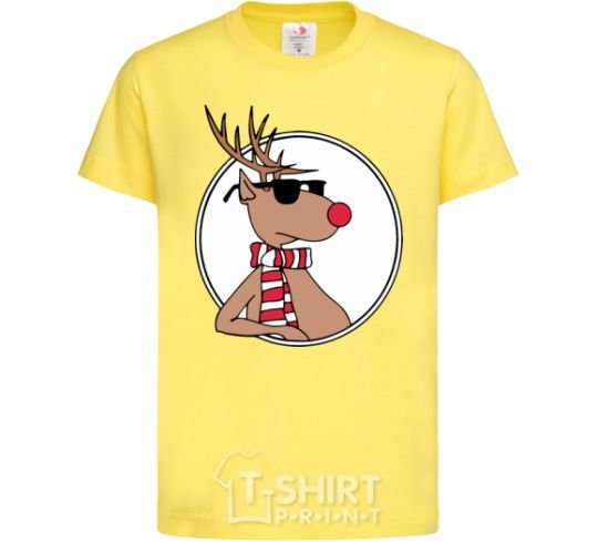 Kids T-shirt A deer with glasses in a circle cornsilk фото
