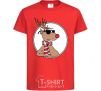 Kids T-shirt A deer with glasses in a circle red фото