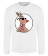Sweatshirt A deer with glasses in a circle White фото