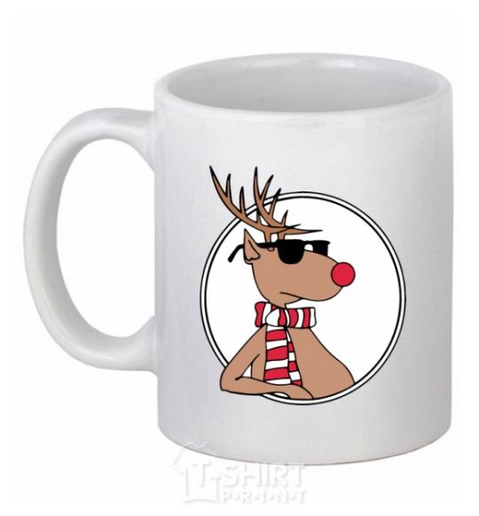 Ceramic mug A deer with glasses in a circle White фото