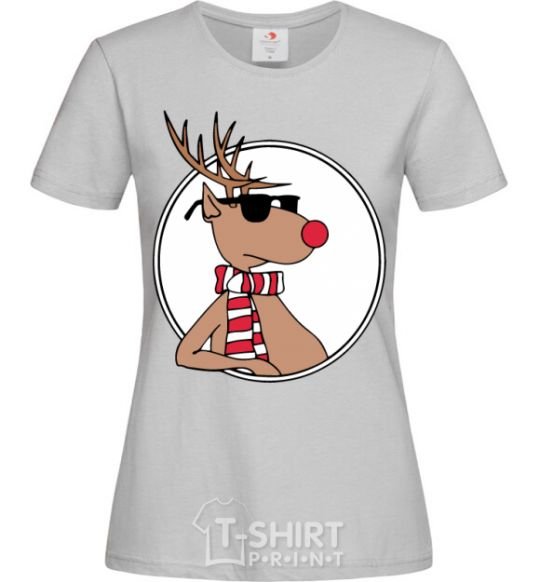 Women's T-shirt A deer with glasses in a circle grey фото