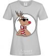 Women's T-shirt A deer with glasses in a circle grey фото