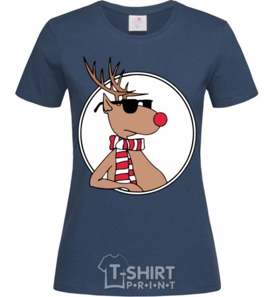 Women's T-shirt A deer with glasses in a circle navy-blue фото