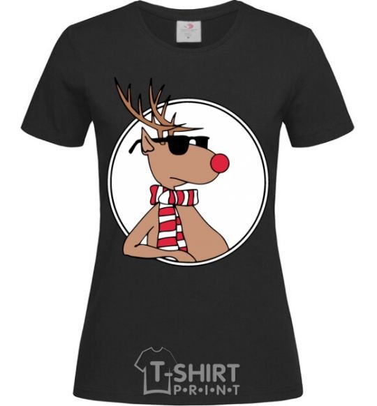 Women's T-shirt A deer with glasses in a circle black фото