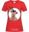 Women's T-shirt A deer with glasses in a circle red фото