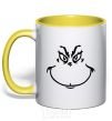 Mug with a colored handle The Grinch smiles yellow фото