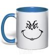 Mug with a colored handle The Grinch smiles royal-blue фото