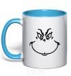 Mug with a colored handle The Grinch smiles sky-blue фото