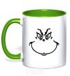 Mug with a colored handle The Grinch smiles kelly-green фото