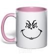 Mug with a colored handle The Grinch smiles light-pink фото