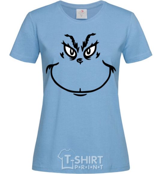 Women's T-shirt The Grinch smiles sky-blue фото