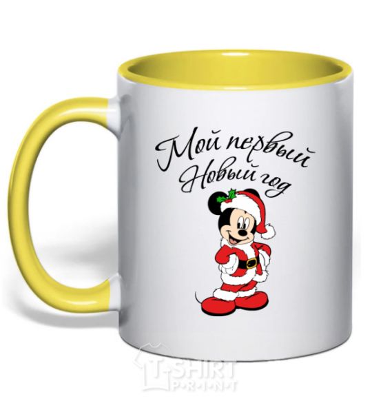 Mug with a colored handle Mickey's first New Year's Eve yellow фото