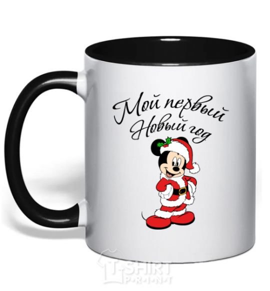 Mug with a colored handle Mickey's first New Year's Eve black фото