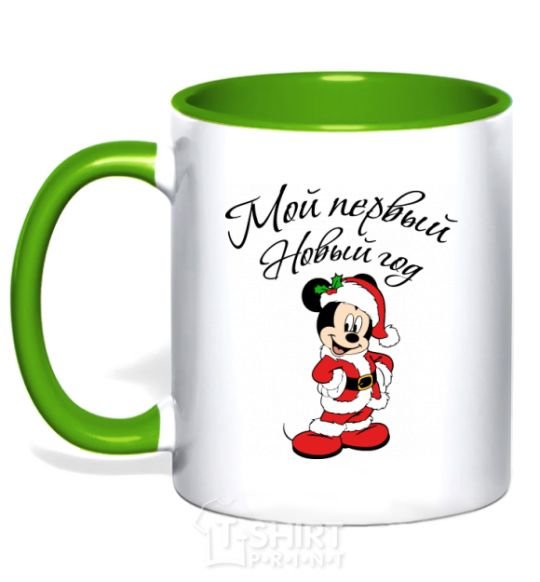 Mug with a colored handle Mickey's first New Year's Eve kelly-green фото