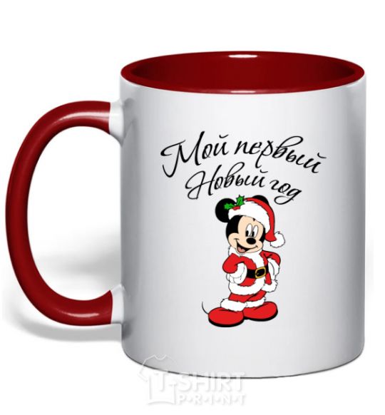 Mug with a colored handle Mickey's first New Year's Eve red фото