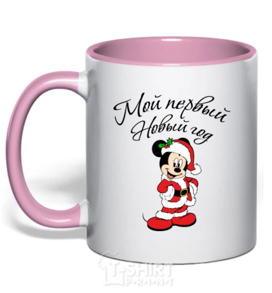 Mug with a colored handle Mickey's first New Year's Eve light-pink фото