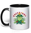 Mug with a colored handle Greetings Grinch black фото