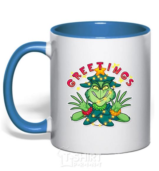 Mug with a colored handle Greetings Grinch royal-blue фото